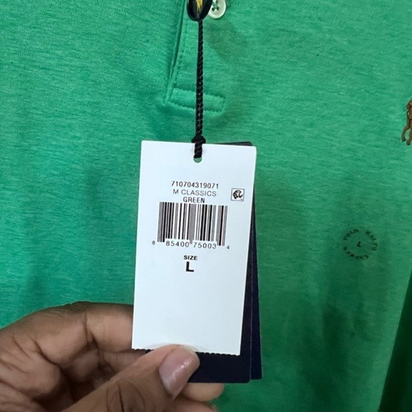 Polo Ralph Lauren Men's Green Custom Slim Fit Polo Shirt Iconic Pony Logo Size L - Picture 7 of 7
